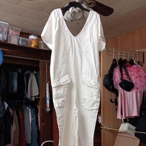 Free People Cream V-Neck Short Sleeve Jumpsuit